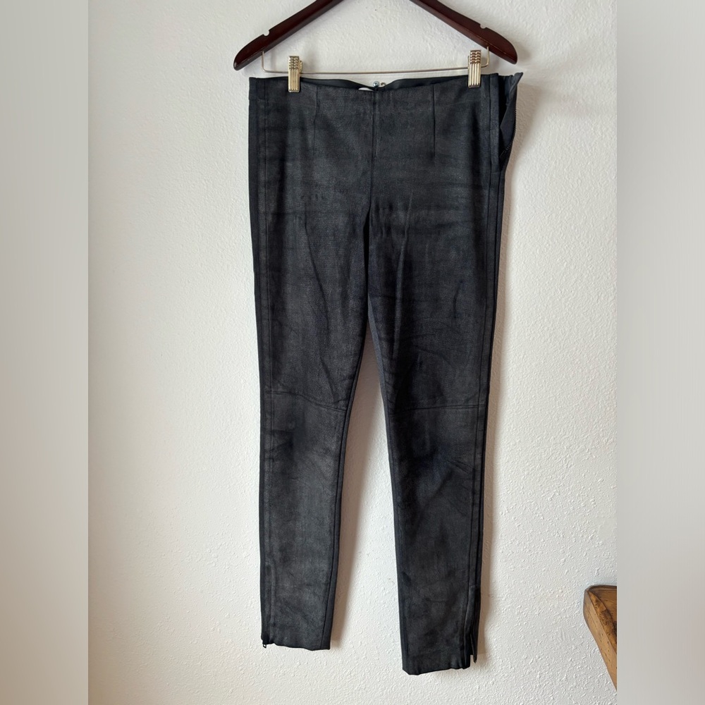 KAUFMANFRANCO Luxury Mixed-Media Lambskin / Wool Slim Mid-rise Pants 6